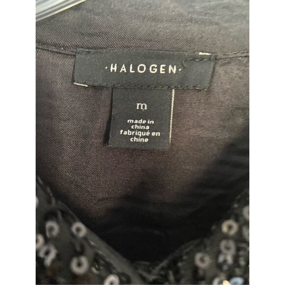Halogen Dark Black Sequin Button Down Shirt Sz M - Picture 9 of 11